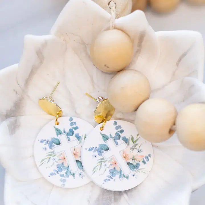 Greenery Cross Earring